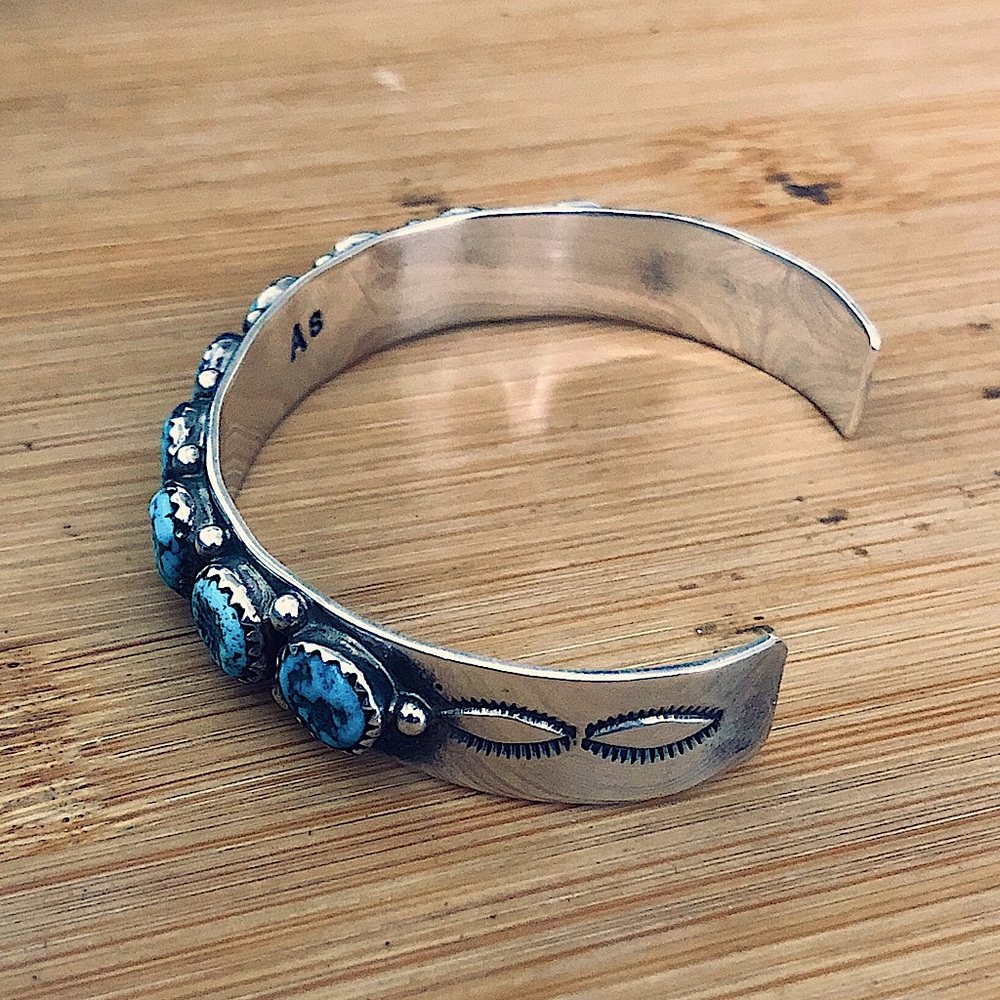 $196 Signed Navajo Turquoise & Sterling Cuff Marked As STERLING - Picture 5 of 11